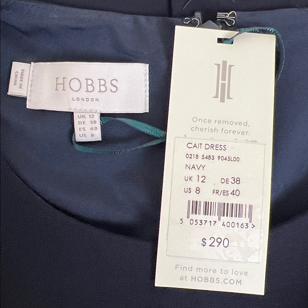 NWT Hobbs London Women’s Cait Cap Sleeve Sheath Navy Dress Size 8 - Picture 7 of 11